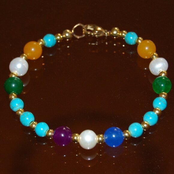 Pearl Bracelet,Gemstone Bracelet,Freshwater Pearls and Gemstone 8mm Beads,Pretty - Picture 1 of 2